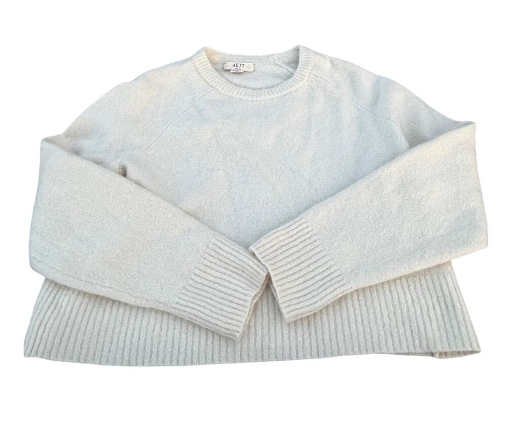 American Eagle AE 77 Cashmere Blend Cropped Sweater - Cream - Size Medium